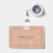 Lichtbruine houtnerftextuur badge (Voorkant met intrekbare clip)