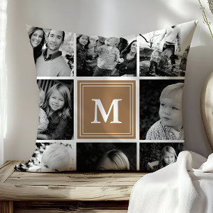Lichtbruine Monogram Familie Fotocollage Kussen