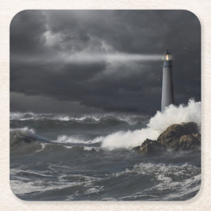 Lichtbundel in de Stormy Ocean Vierkante Kartonnen Onderzetter