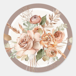 Lichte Aardetoon Bloemige Rustieke Boho Waterverf Ronde Sticker