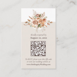 Lichte Aardtint Bloem Boho Bruiloft RSVP QR kaart Visitekaartje