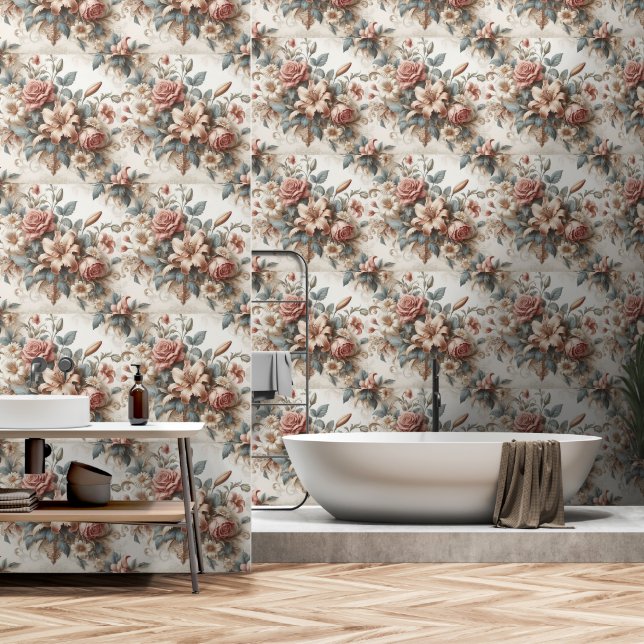 Lichte Antiek bloemen perfectie Behang (Badkamer)