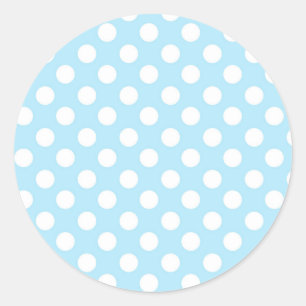 Lichte babyblauwe en witte polka stippen verjaarda ronde sticker