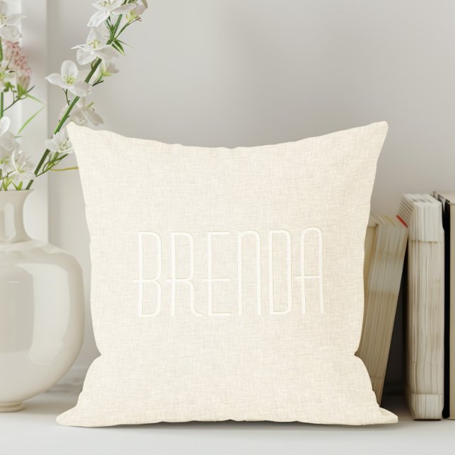 Lichte Beige Linnen Textuur Monogram Kussen (Creator heeft geüpload)