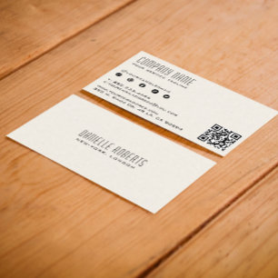 Lichte beige linnen textuur QR-code Visitekaartje