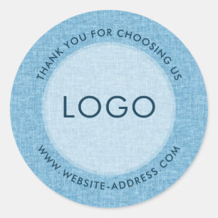 Lichte blauwe linnen textuur gepersonaliseerde tek ronde sticker