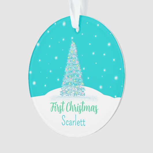 Lichte Blauwgroen Baby Eerste Kerstboom Ornament (voorkant)