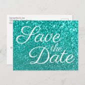 Lichte Blauwgroen Bokeh Glitter sparen de Datum Briefkaart (Voorkant / Achterkant)