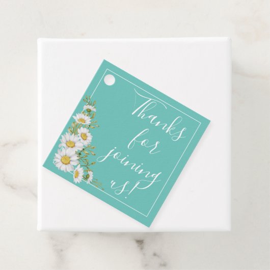 Lichte Blauwgroen en Witte Daisies Wedding Bedankjes Labels (In situ)