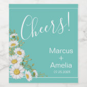 Lichte Blauwgroen en Witte Daisies Wedding Wijn Etiket (Enkel label)