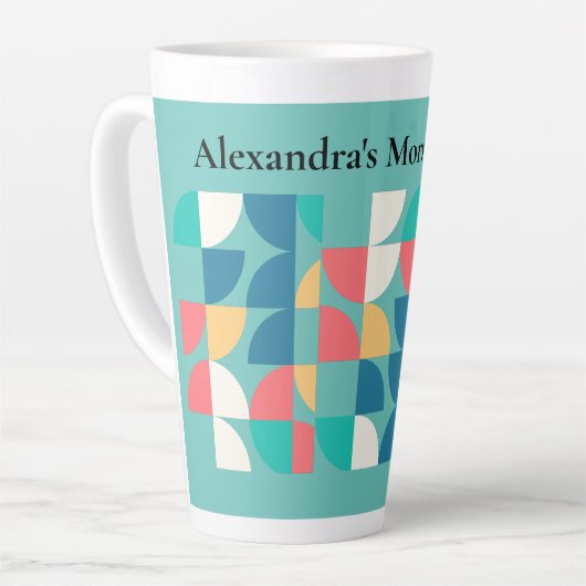 Lichte Blauwgroen Mid-Century Mod Geometric 1960s  Latte Mok (Linkerhoek)