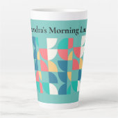 Lichte Blauwgroen Mid-Century Mod Geometric 1960s  Latte Mok (Voorkant)