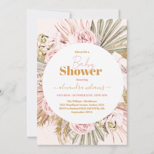 Lichte bloemen en Baby shower van Pampas Grass Boh Kaart (Voorkant)