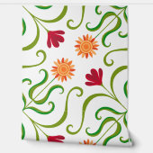 Lichte damascenering met kleurrijk bloemmotief in behang (Afrollen)