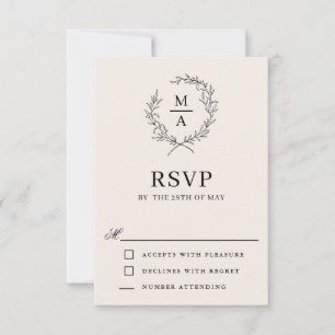 Lichte Ecru Eenvoudige Monogram RSVP Kaartje
