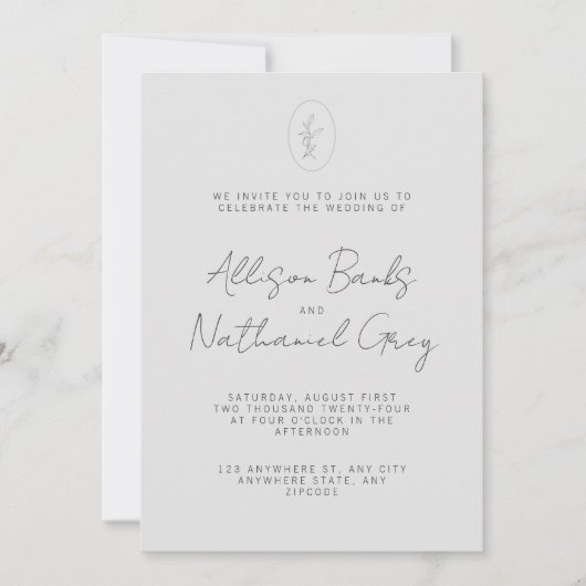 Lichte elegante trouwuitnodiging met bloemendetail save the date (Voorkant)