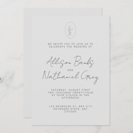 Lichte elegante trouwuitnodiging met bloemendetail save the date (Voorkant / Achterkant)