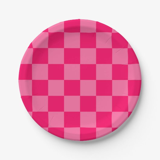 Lichte en Hot Pink Checker Patroon Ontwerp Papieren Bordje (Voorkant)