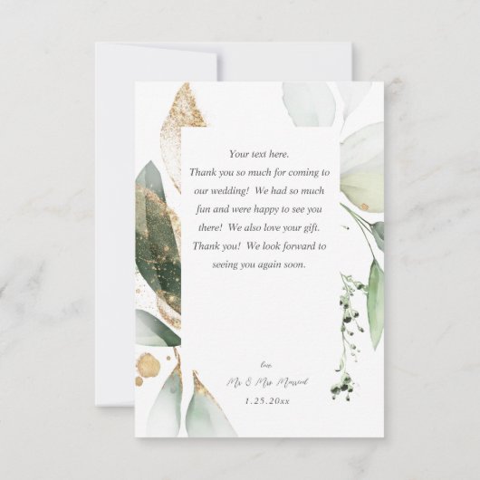 Lichte Eucalyptus Glow & Gold Dank u kaart (Achterkant)