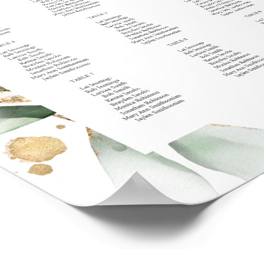 Lichte Eucalyptus Glow Gold Event Seating Chart 9- Poster (Hoek)