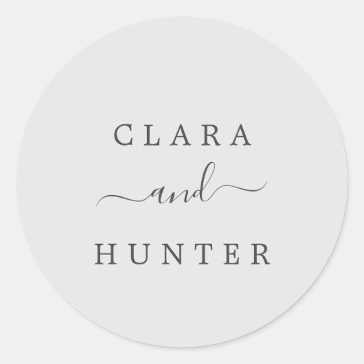 Lichte grijze en koolstof-bruiloft ronde sticker (Voorkant)