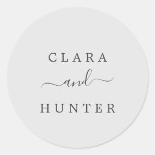 Lichte grijze en koolstof-bruiloft ronde sticker