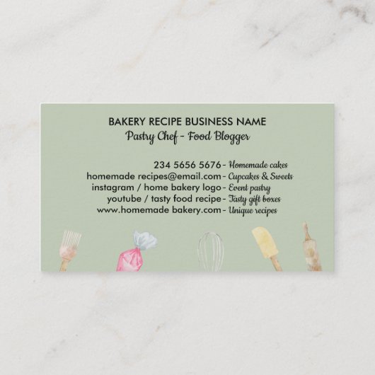 Lichte groene Waterverf bakkerij Visitekaartje (Achterkant)
