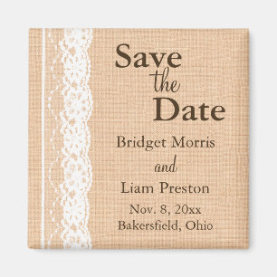 Lichte jute & vintage kant Save the Date-magneet Magneet
