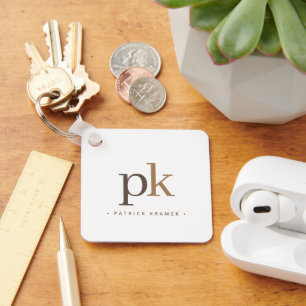 Lichte Khaki Brown minimalistisch monogram Sleutelhanger