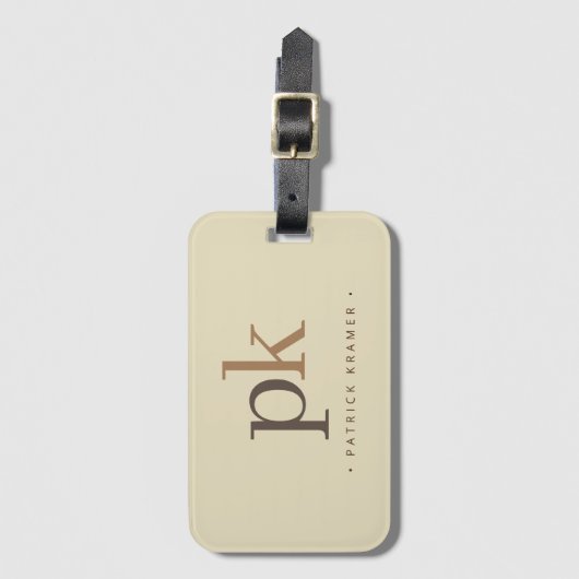 Lichte Khaki Twee Tons Minimalistische Monogram Bagagelabel (Voorkant (verticaal))