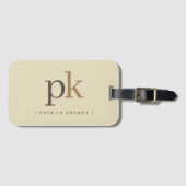 Lichte Khaki Twee Tons Minimalistische Monogram Bagagelabel (Voorkant (horizontaal))