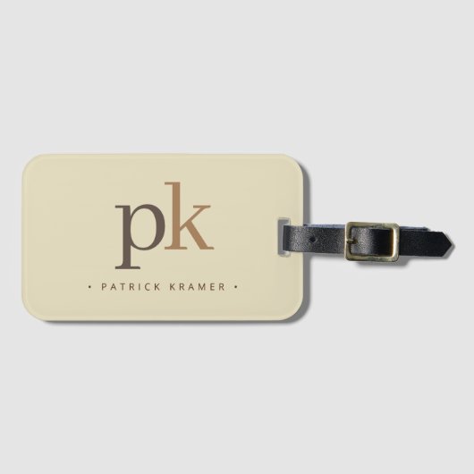Lichte Khaki Twee Tons Minimalistische Monogram Bagagelabel (Voorkant (horizontaal))