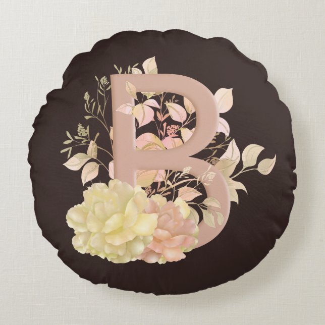  lichte kleur beige roze Rozen letter B Rond Kussen (Voorkant)