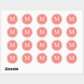 Lichte koraal en witte letters M Weddenschappen Ronde Sticker (Vel)