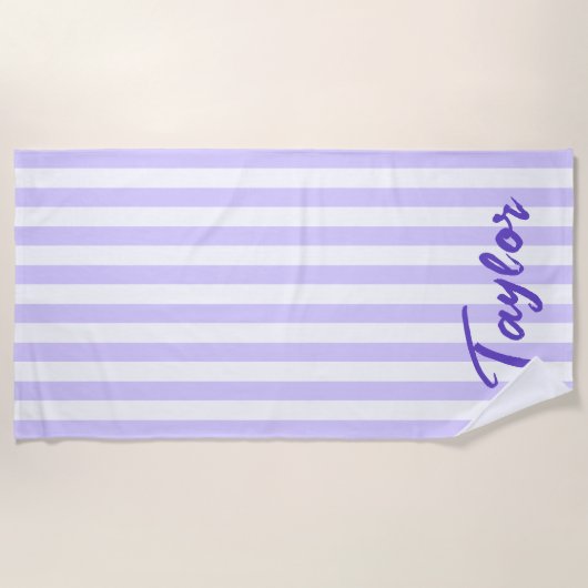 Lichte Lavendel en witte Cabana Stripe Strandlaken (Voorkant)