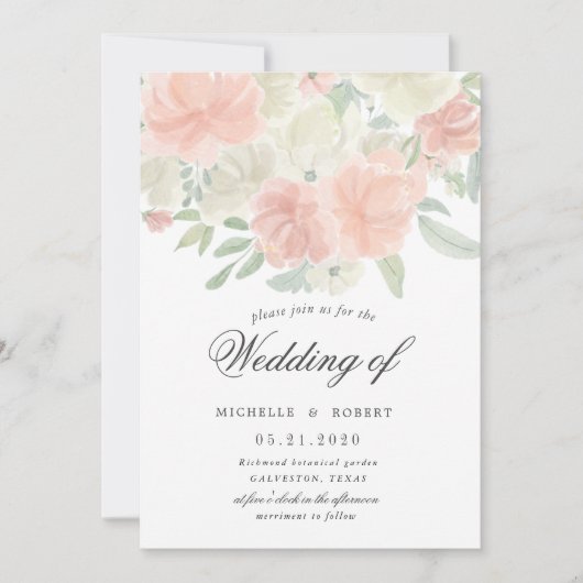 lichte lente florale pastel bruiloft kaart (Voorkant)