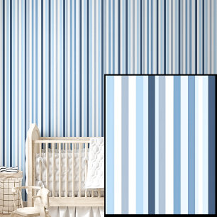 Lichte, Mid & Donkerblauwe strepen Behang