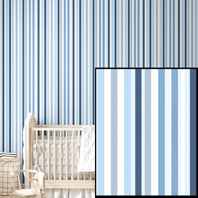 Lichte, Mid & Donkerblauwe strepen Behang (Creator heeft geüpload)