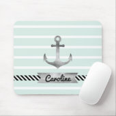 Lichte Mint Stripes Waterverf Anker Gepersonalisee Muismat (Met muis)