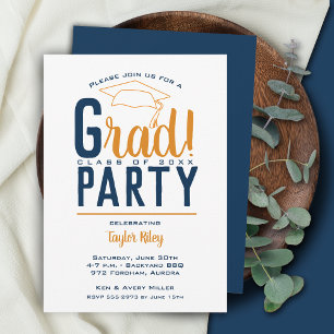 Lichte Oranje & blauwe Graduation Party Kaart