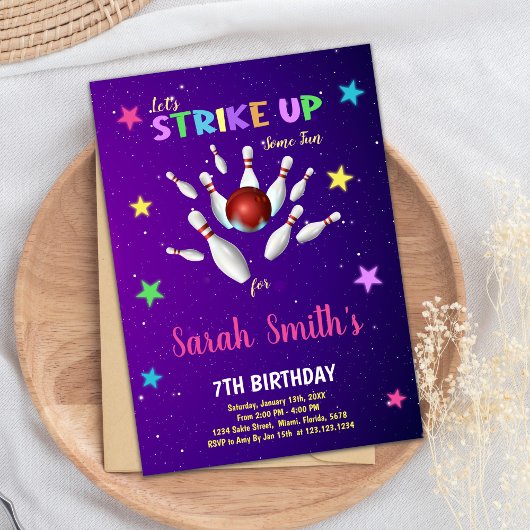 Lichte Paarse Bowling verjaardagsuitnodiging Kaart