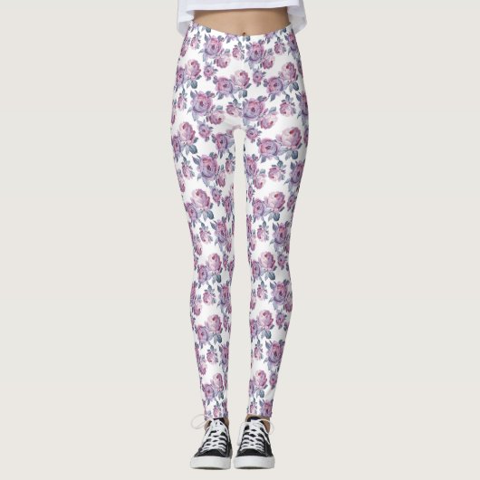Lichte Paarse Florale Leggings voor vrouwen (Voorkant)