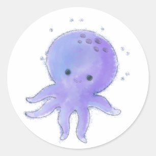 Lichte Paarse Schattigee octopus Waterverf Ronde Sticker