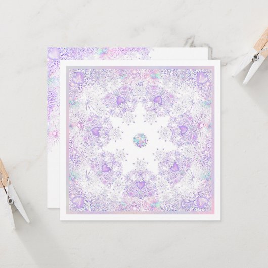 lichte paarse sneeuwvlok & bevroren hart kaart (Voorkant / Achterkant in situ)