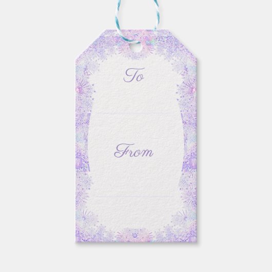 Lichte paarse sneeuwvlok & Glinsterend Hart Cadeaulabel (Voorkant)