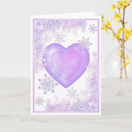 Lichte paarse sneeuwvlok & Glinsterend Hart Kaart (Gele Bloem)