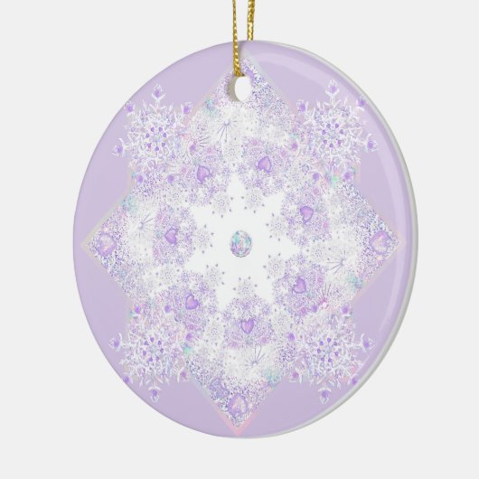 Lichte paarse sneeuwvlok & Glinsterend Hart Keramisch Ornament (Links)