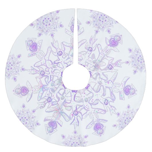 Lichte paarse sneeuwvlok & Glinsterend Hart Kerstboom Rok (Voorkant)