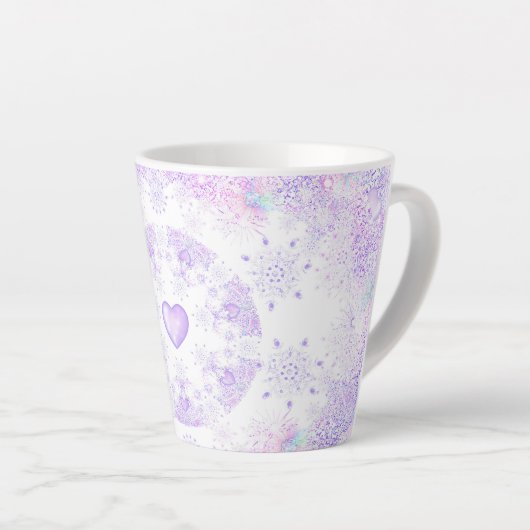 Lichte paarse sneeuwvlok & Glinsterend Hart Latte Mok (Rechterhoek)