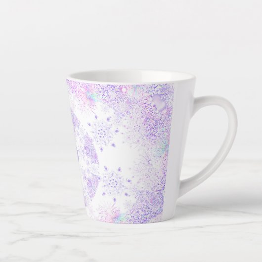 Lichte paarse sneeuwvlok & Glinsterend Hart Latte Mok (Rechts)